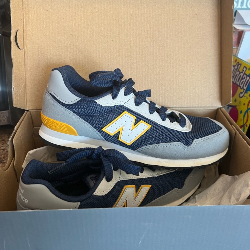 New in box New Balance Navy, Gray, Yellow and White Boys' Sneakers.